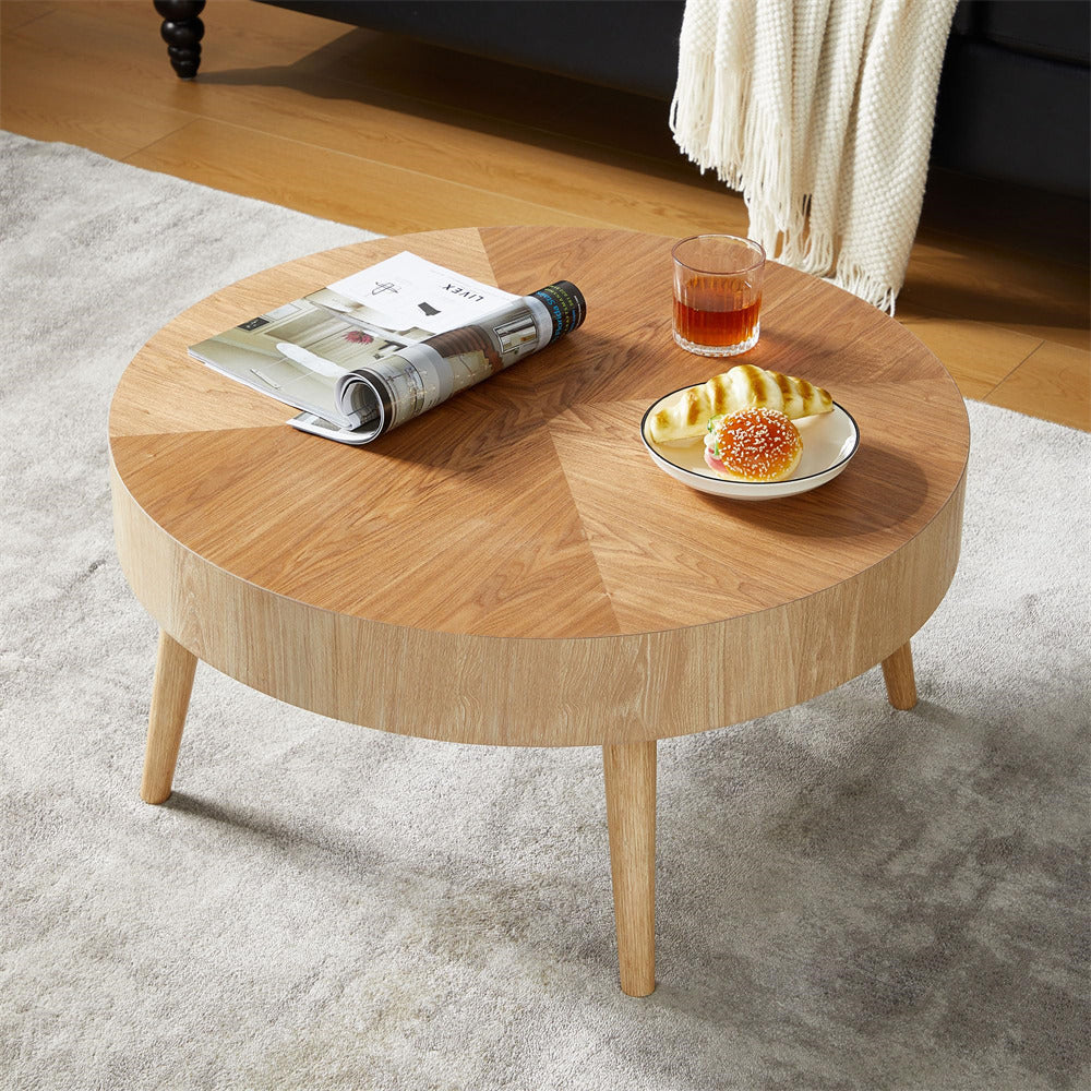 Modern Farmhouse Wooden Round Coffee Table End Table 2-piece Set