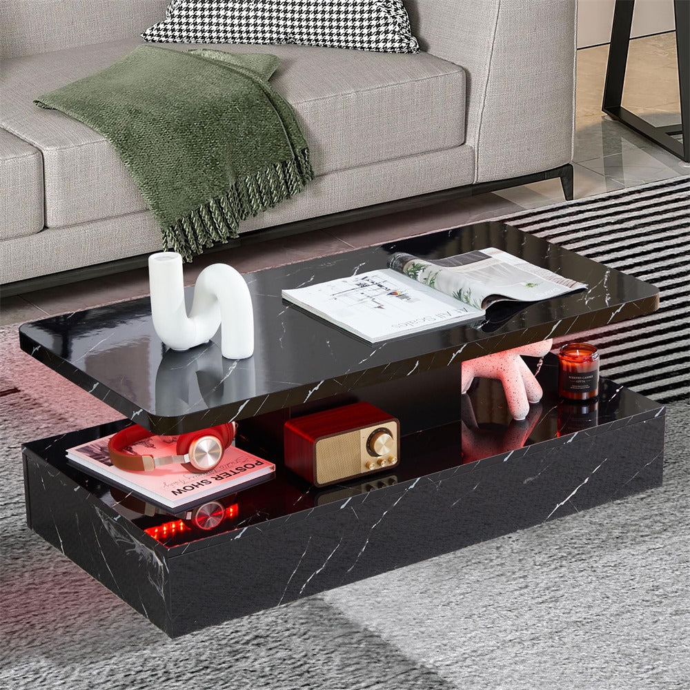 Modern High Gloss Coffee Table Black with Smart 16 Colors LED Lights