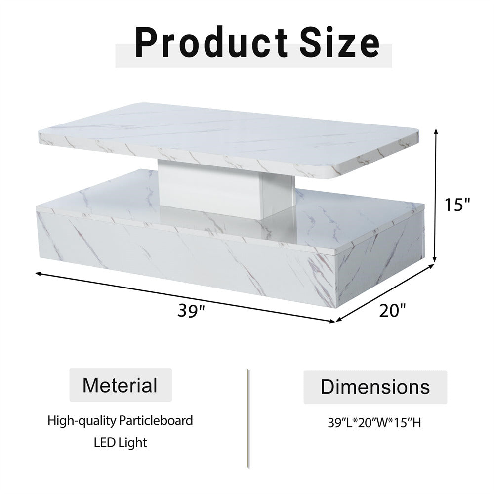 Modern High Gloss Coffee Table White with Smart 16 Colors LED Lights
