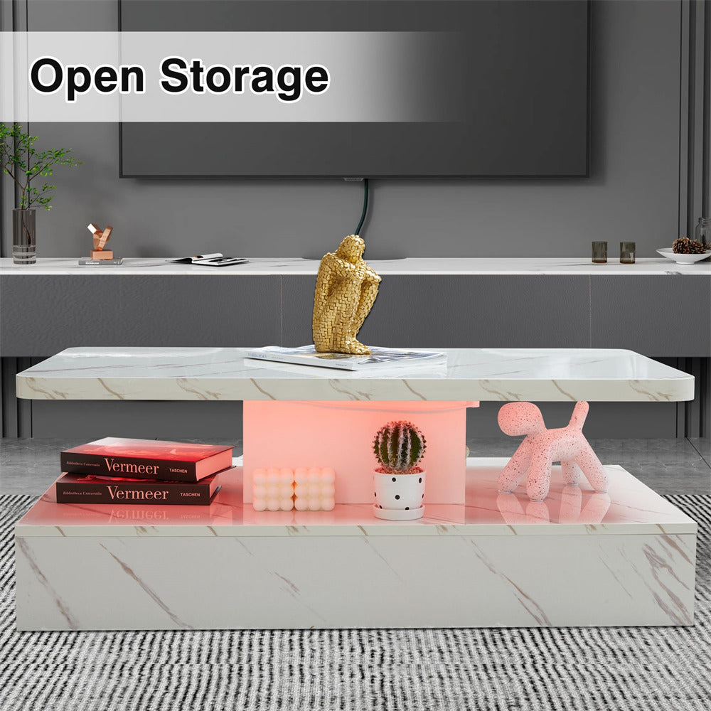 Modern High Gloss Coffee Table White with Smart 16 Colors LED Lights
