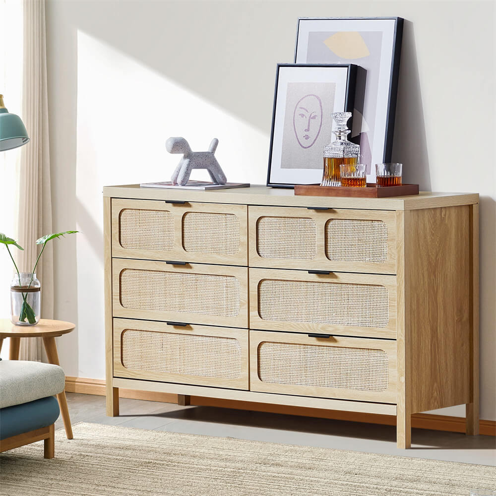 Modern Rattan 6 Drawers Dresser