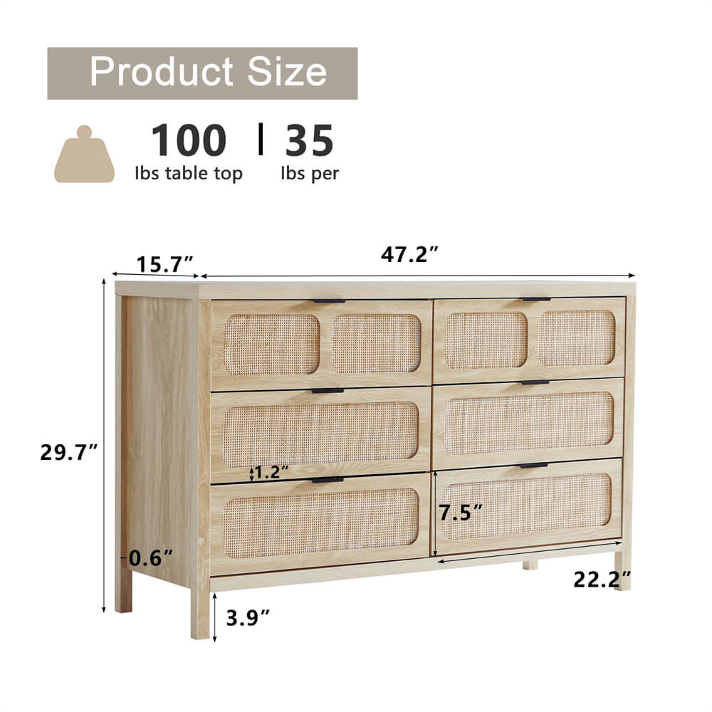 Modern Rattan 6 Drawers Dresser