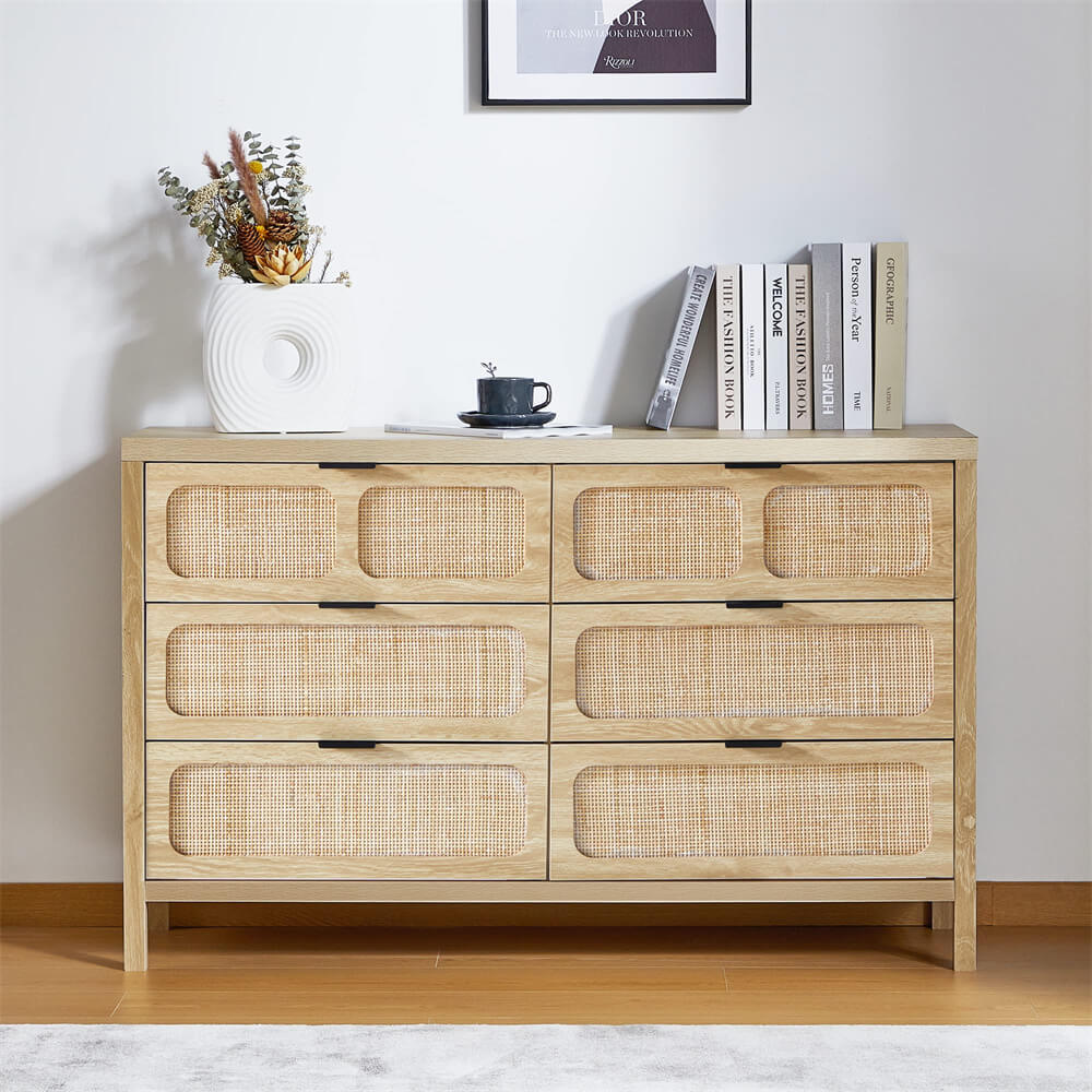 Modern Rattan 6 Drawers Dresser