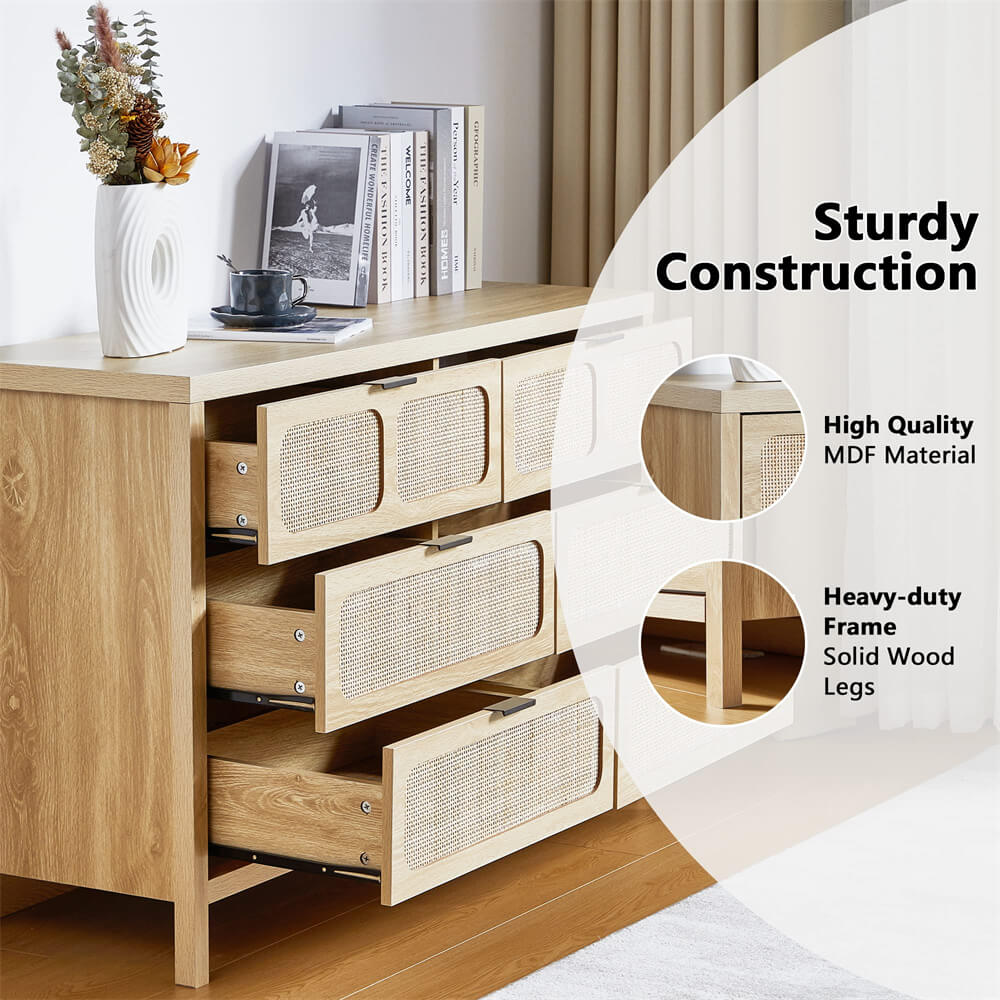 Modern Rattan 6 Drawers Dresser