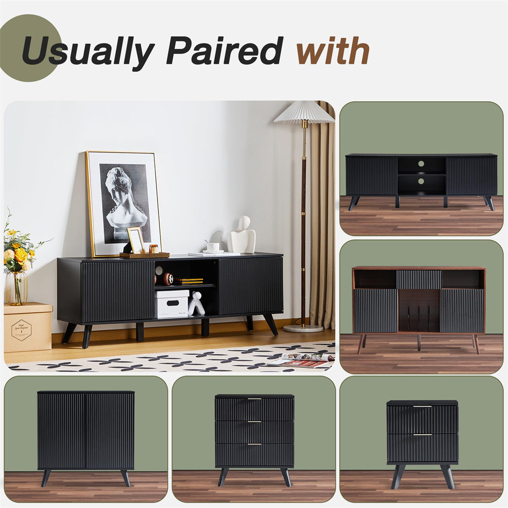 Modern Wooden TV Stand Console Table Entertainment Centers Black
