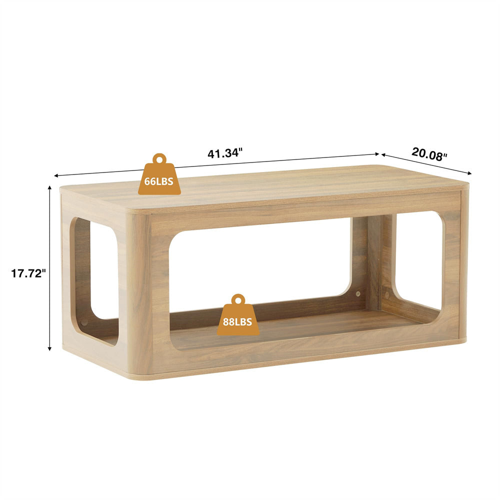 Natural 2-Tier Rectangle Coffee Tea Table with Storage Shelf