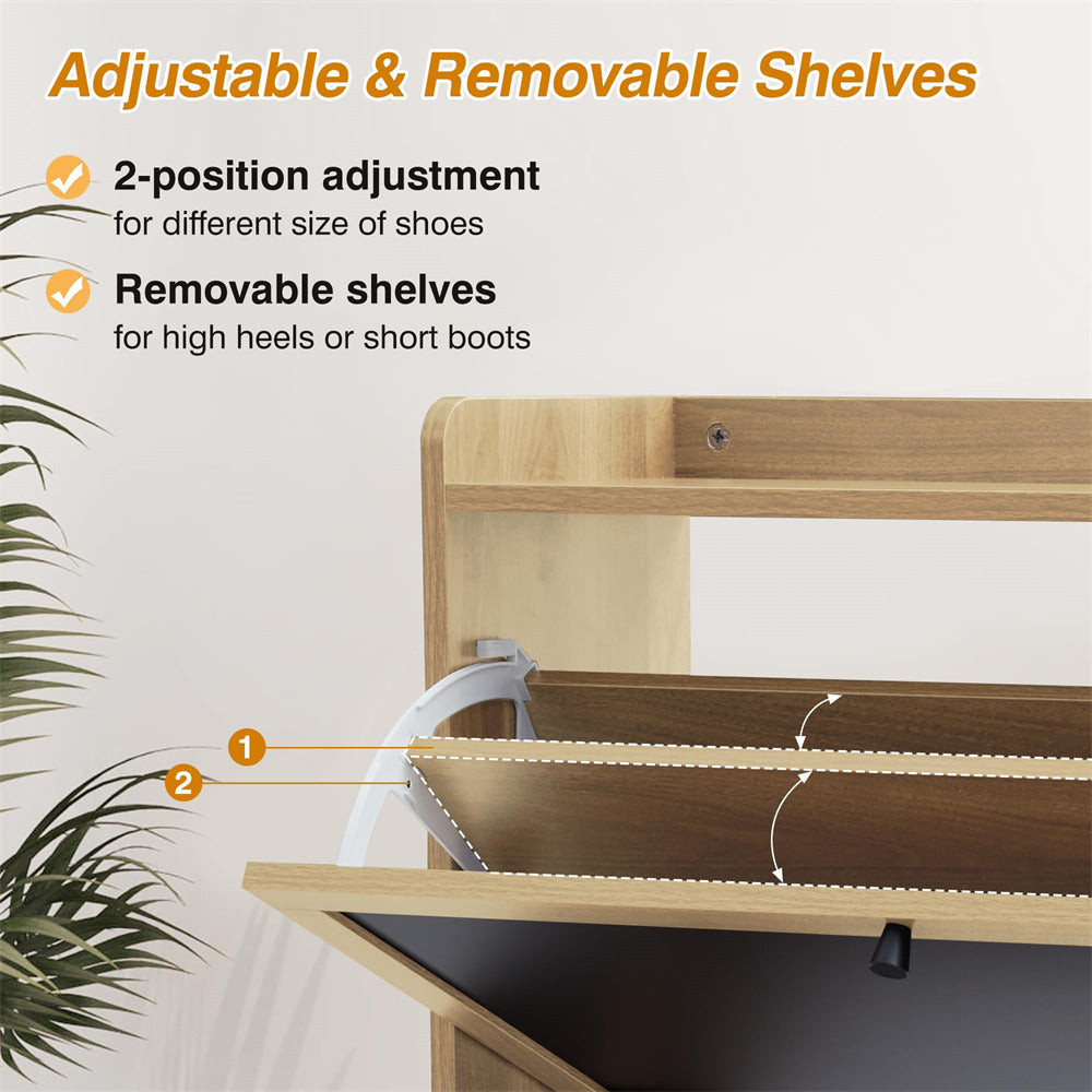 Natural Freestanding Narrow Shoe Cabinet with 3 Flip Drawers and Blackboard
