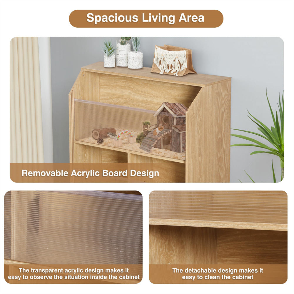 Natural Large Wooden Hamster Cage with 3-Tier Storage Cabinet and Openable Top