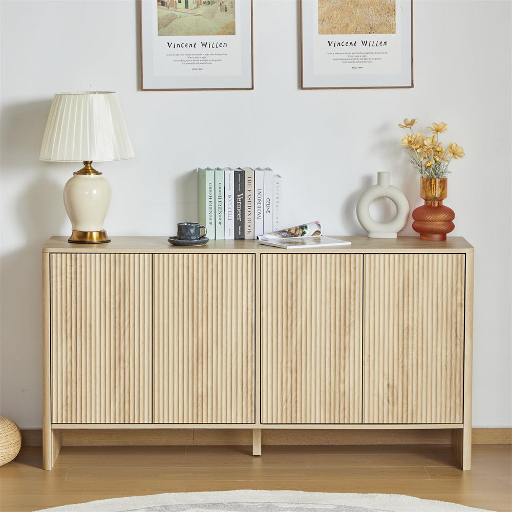 Natural Modern Kitchen Storage Sideboard Buffet Cabinet Console Table with 4 Fluted Doors