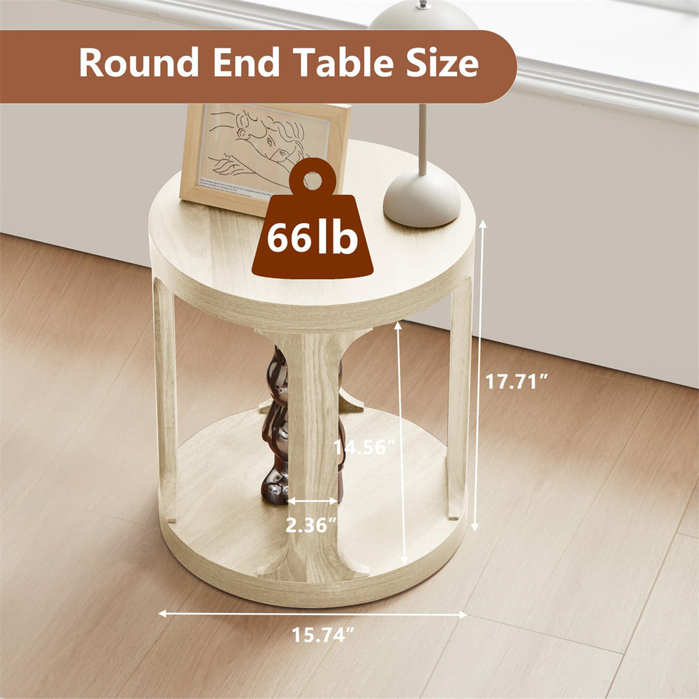 Natural Sofa Side Table Set with 2-Tier Open Storage Shelves