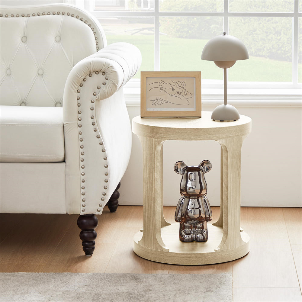 Natural Sofa Side Table Set with 2-Tier Open Storage Shelves