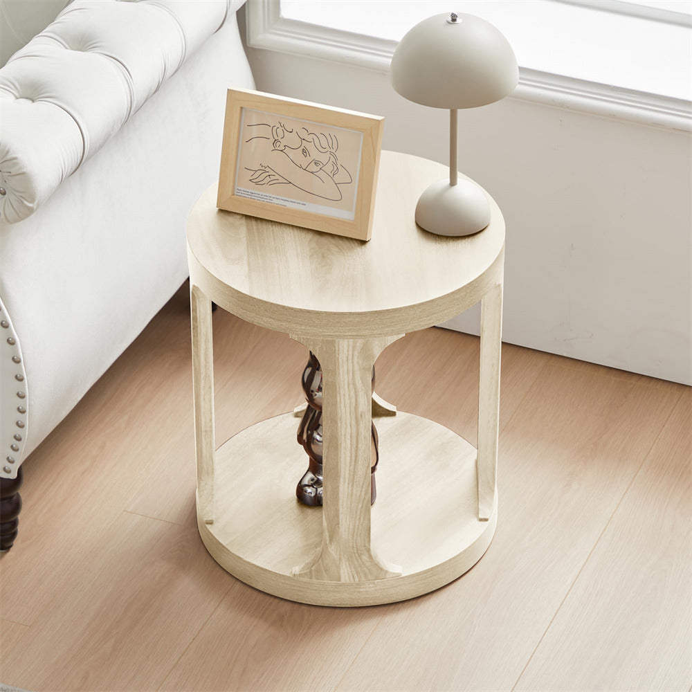 Natural Sofa Side Table Set with 2-Tier Open Storage Shelves