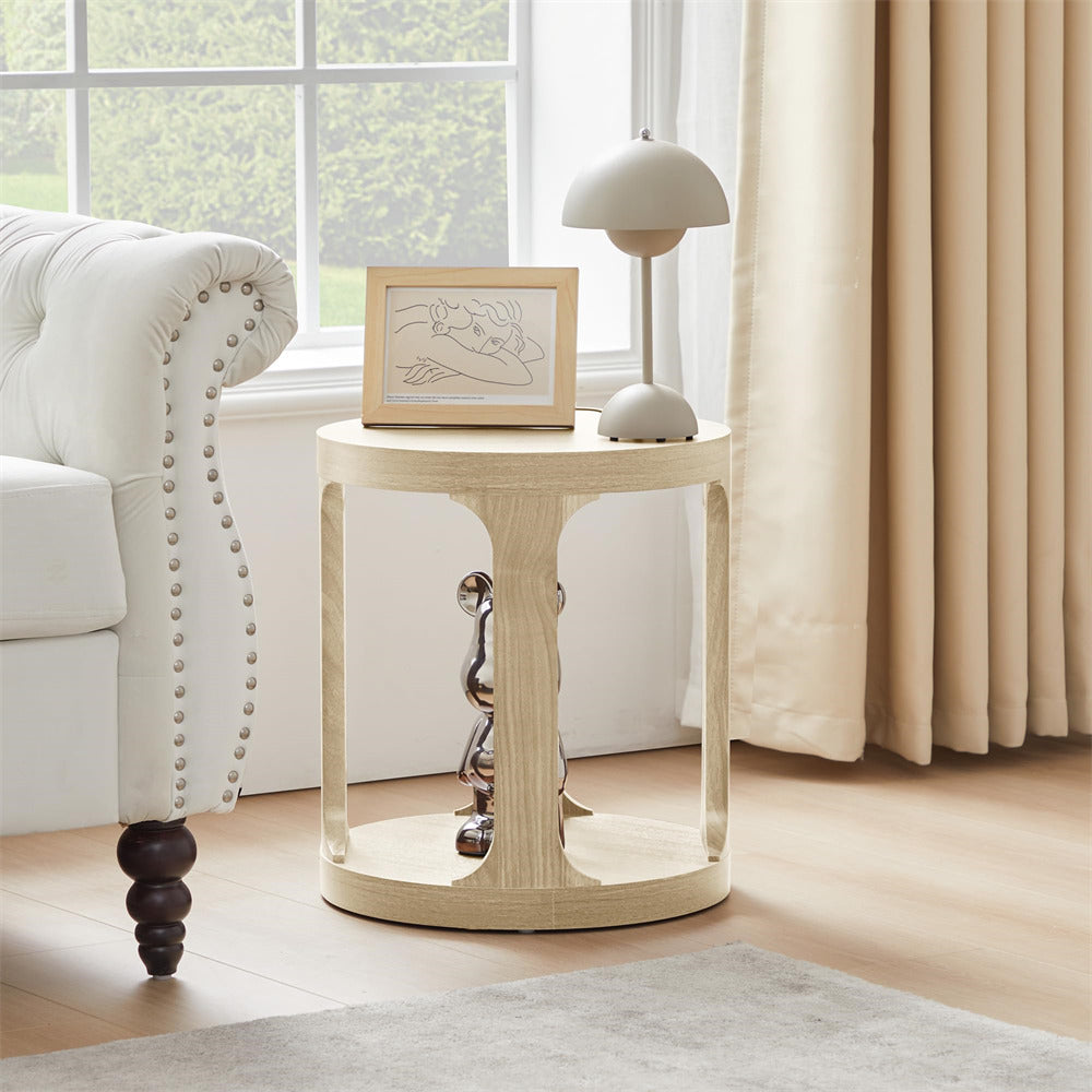 Natural Sofa Side Table Set with 2-Tier Open Storage Shelves