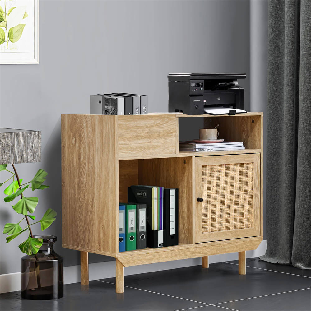 Rattan Record Player Stand Turntable Stand with Record Storage