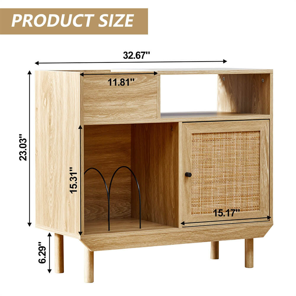 Rattan Record Player Stand Turntable Stand with Record Storage