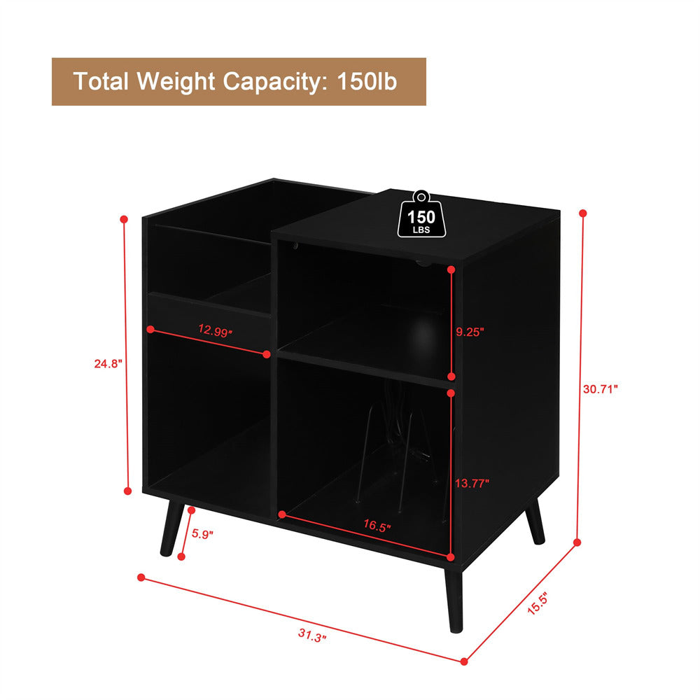 Vinyl Record Player Stand Turntable Stand with Power Outlet Black
