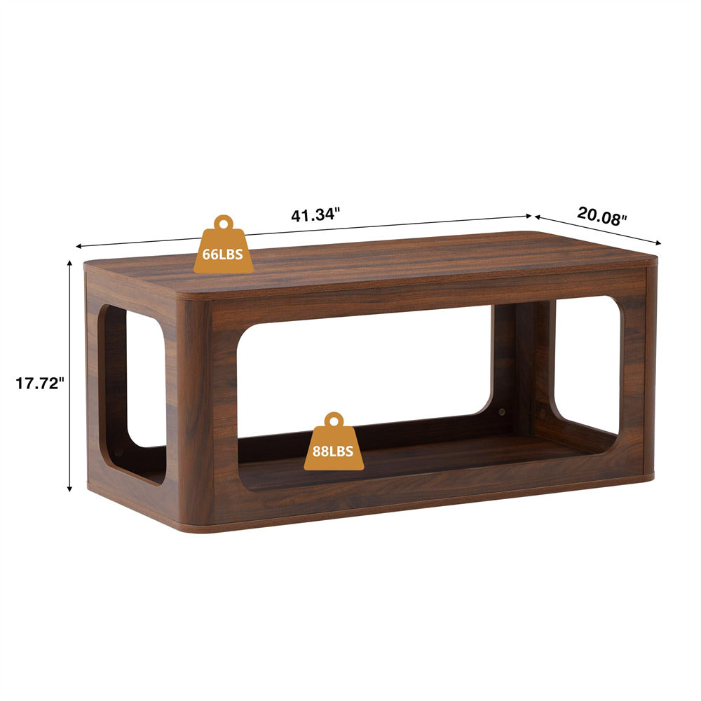 Walnut 2-Tier Rectangle Coffee Tea Table with Storage Shelf