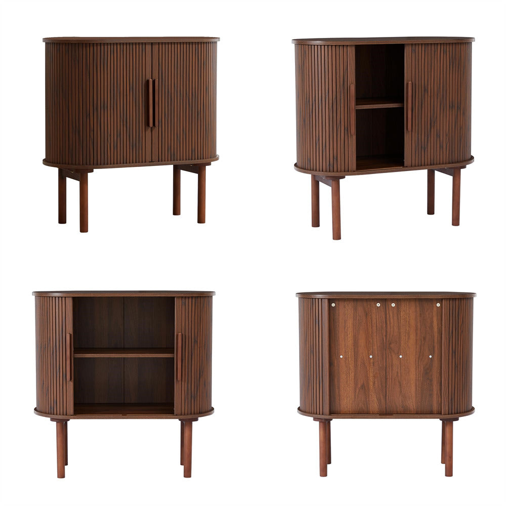 Walnut 31'' Buffet Sideboard Small Bar Cabinet with Fluted Slide Doors
