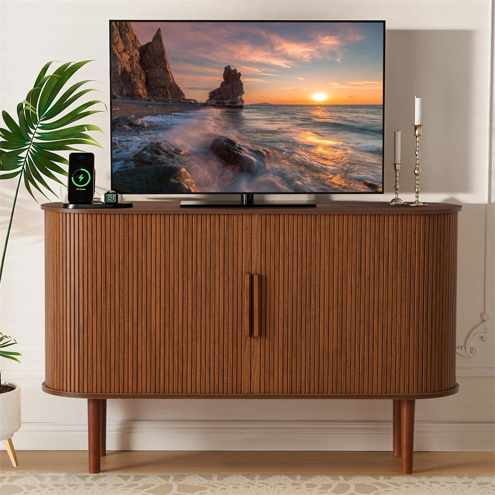 Walnut 53''Sideboard Modern Storage Cabinet Console Table with Fluted Slide Doors