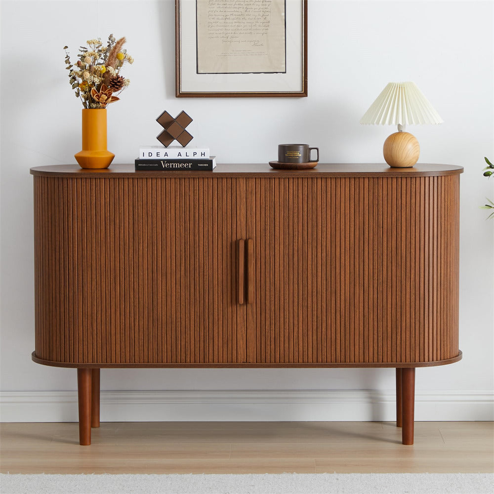 Walnut 53''Sideboard Modern Storage Cabinet Console Table with Fluted Slide Doors