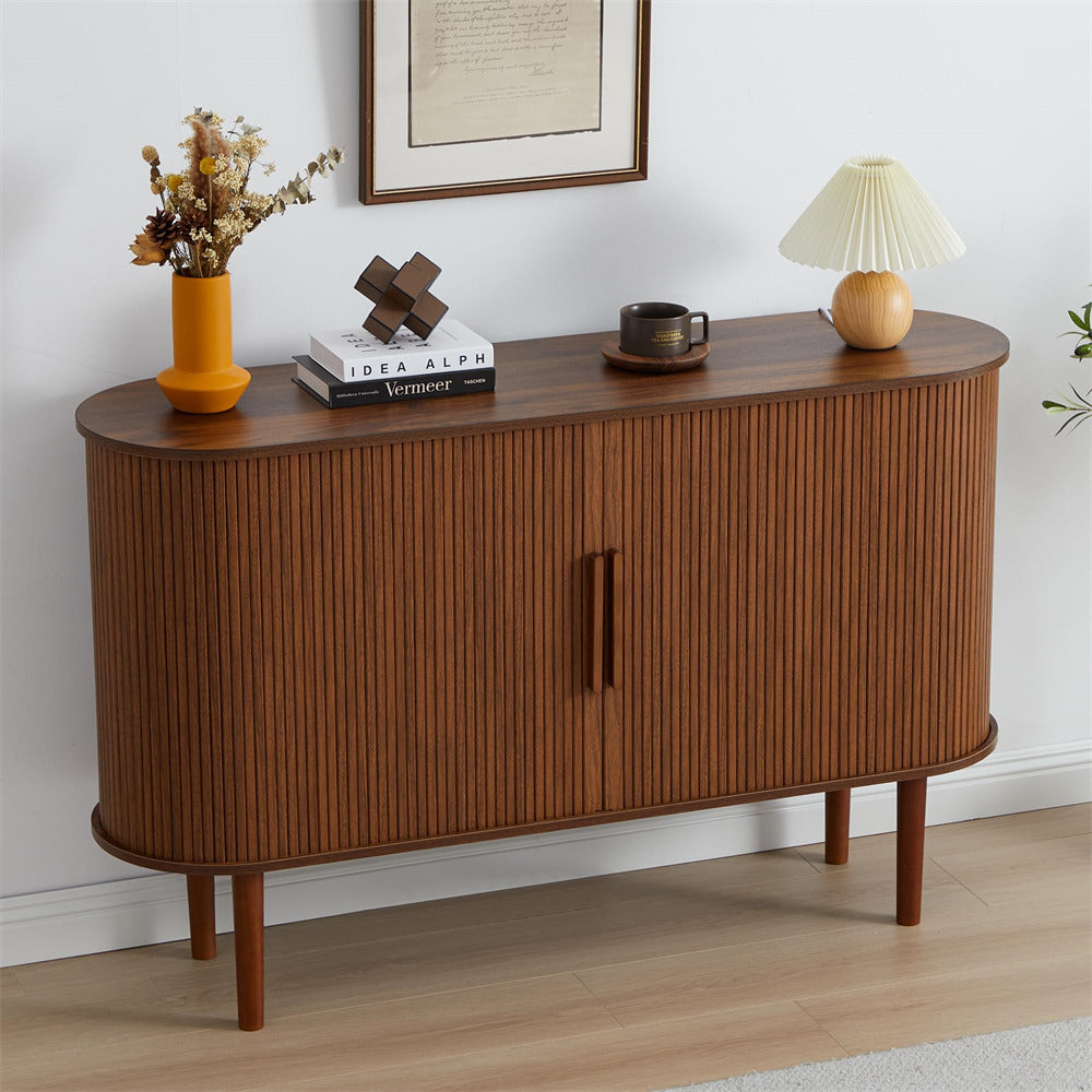 Walnut 53''Sideboard Modern Storage Cabinet Console Table with Fluted Slide Doors