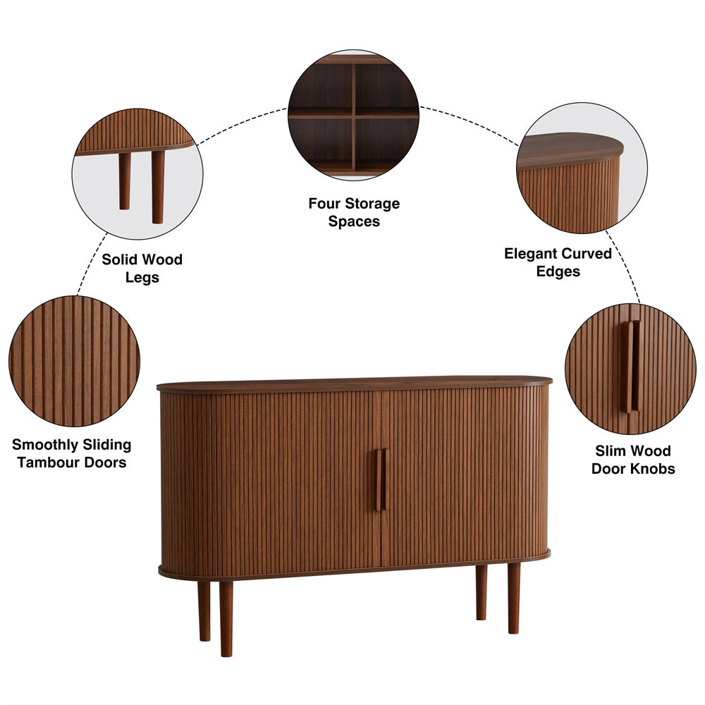 Walnut 53''Sideboard Modern Storage Cabinet Console Table with Fluted Slide Doors