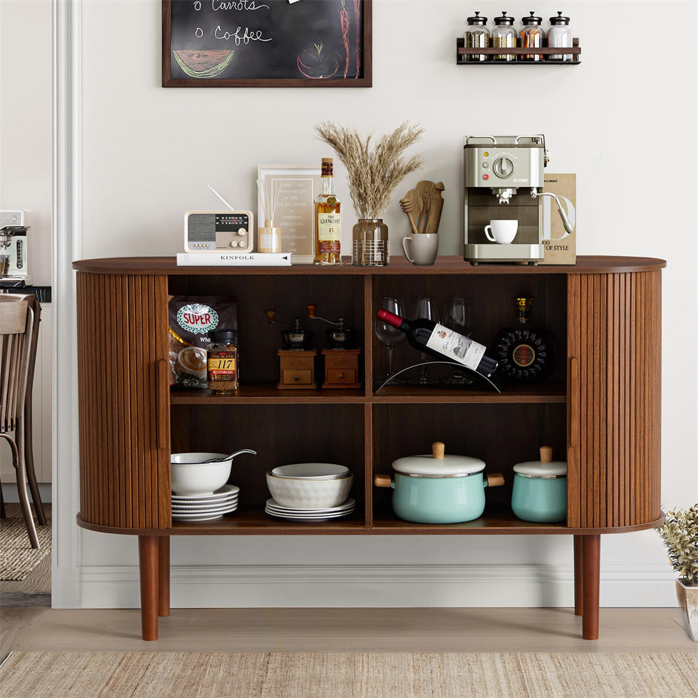 Walnut 53''Sideboard Modern Storage Cabinet Console Table with Fluted Slide Doors
