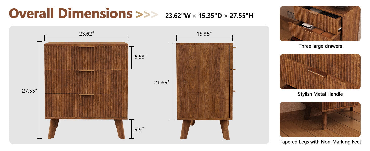 Walnut 3-Drawer Dresser 1