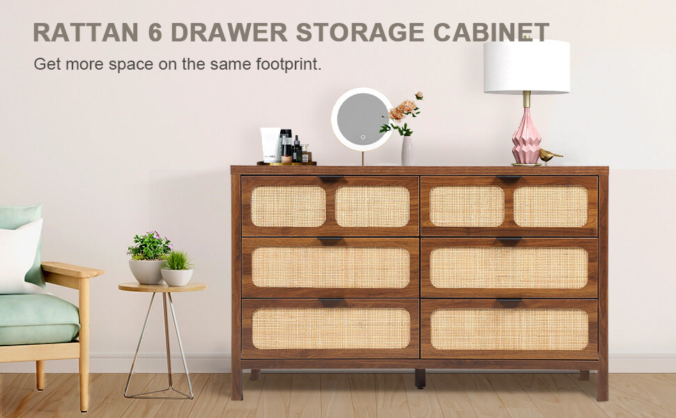 Walnut 6 Drawer Dresser