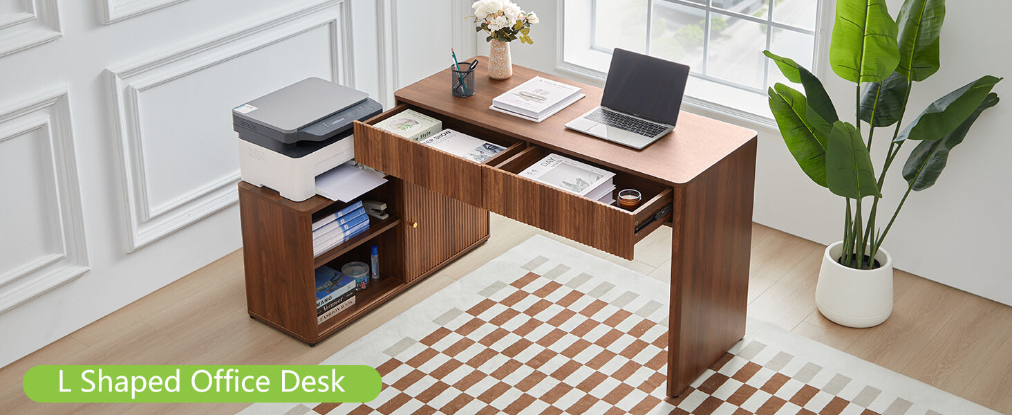 Walnut Corner L Shaped Computer Desk Table 3