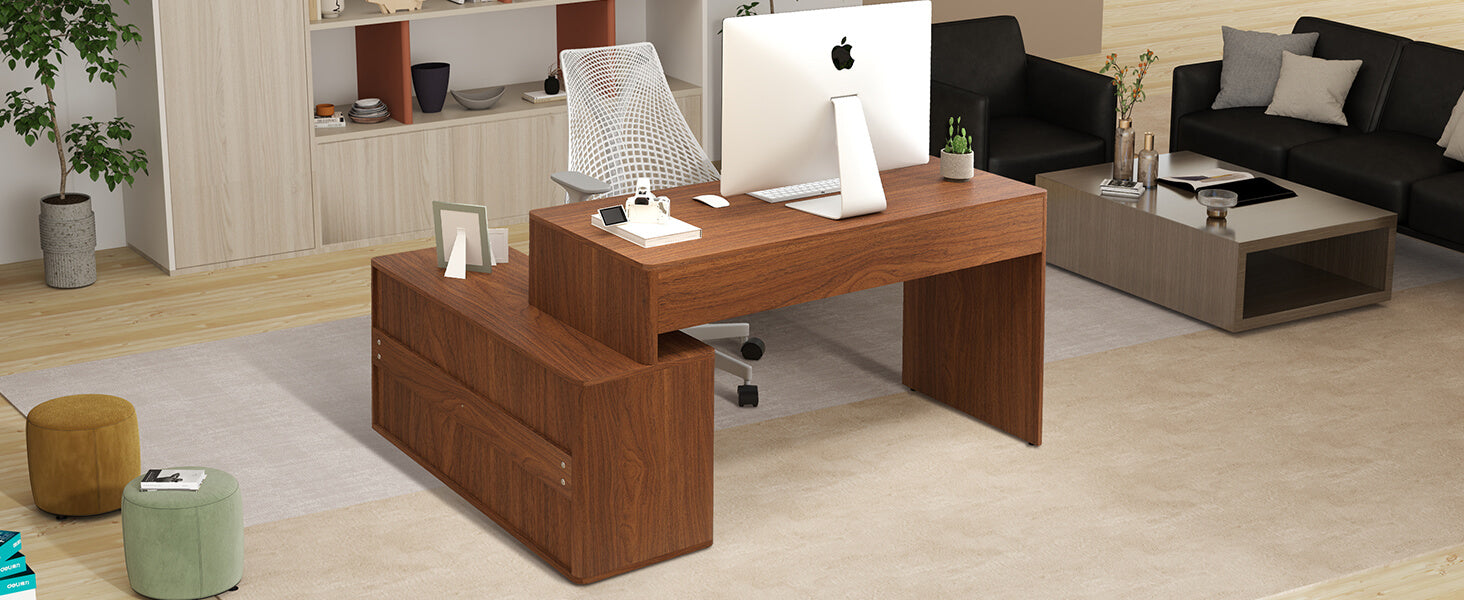 Walnut Corner L Shaped Computer Desk Table 5