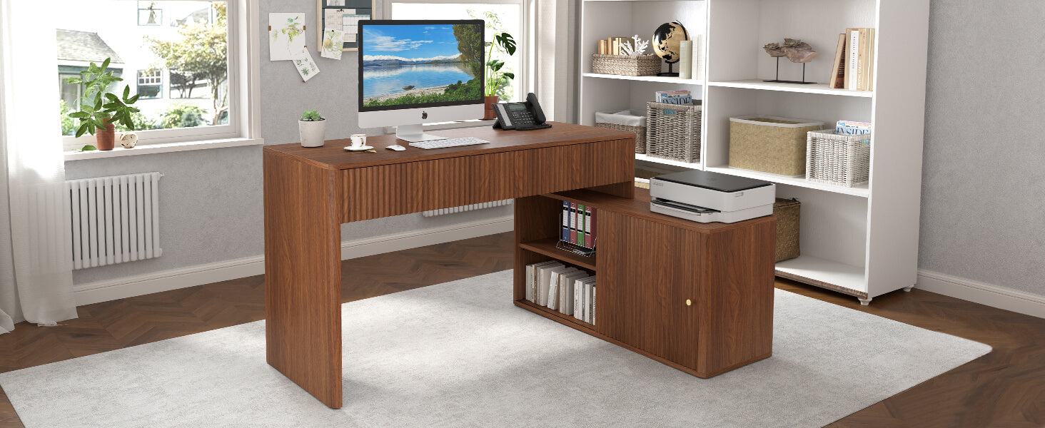 Walnut Corner L Shaped Computer Desk Table 4