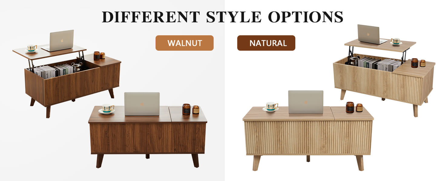 Walnut Wooden Fluted Lift Top Coffee Table image2