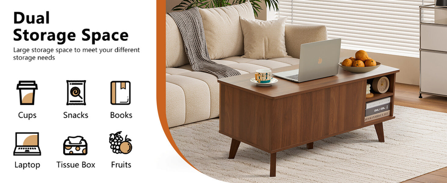 Walnut Wooden Fluted Lift Top Coffee Table image3
