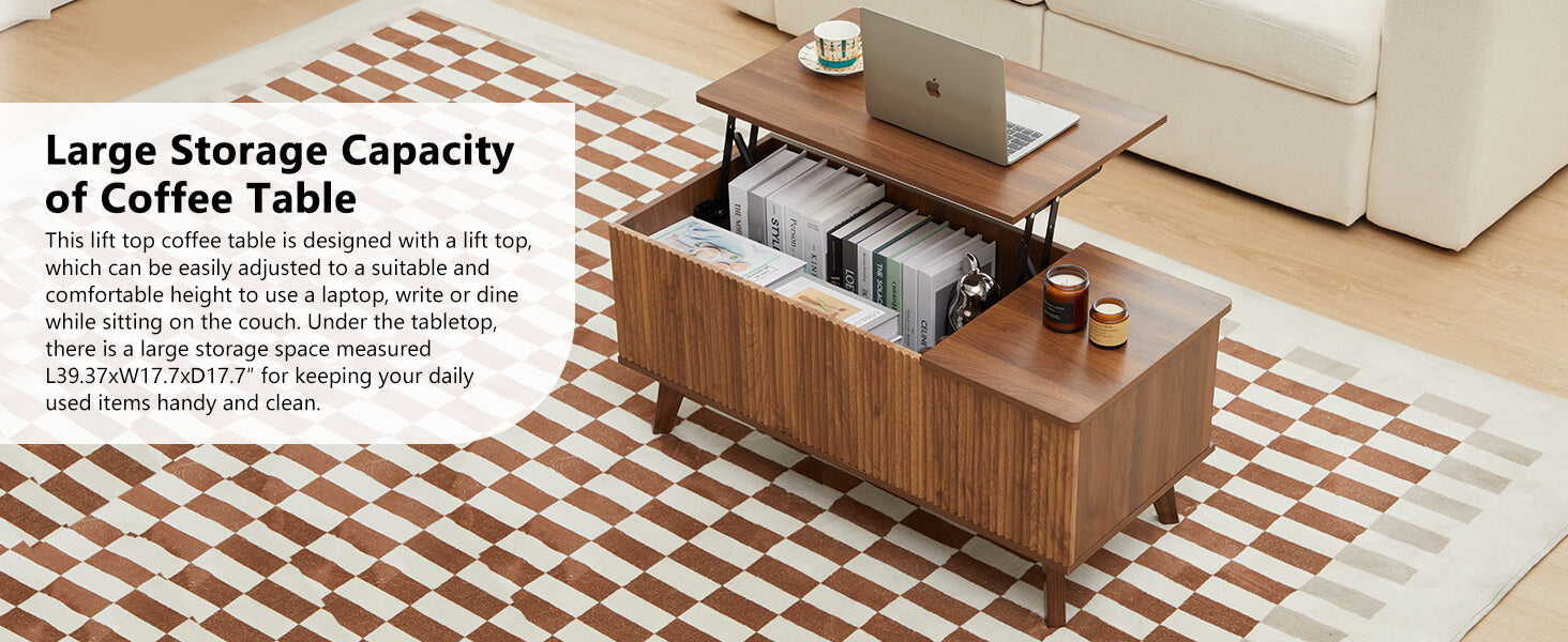 Walnut Wooden Fluted Lift Top Coffee Table image5