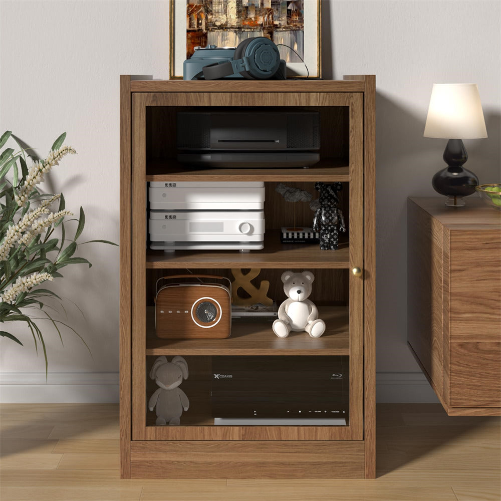 Walnut Media Cabinet 5-Tier Stereo Cabinet with Adjustable Shelves and Cable Management