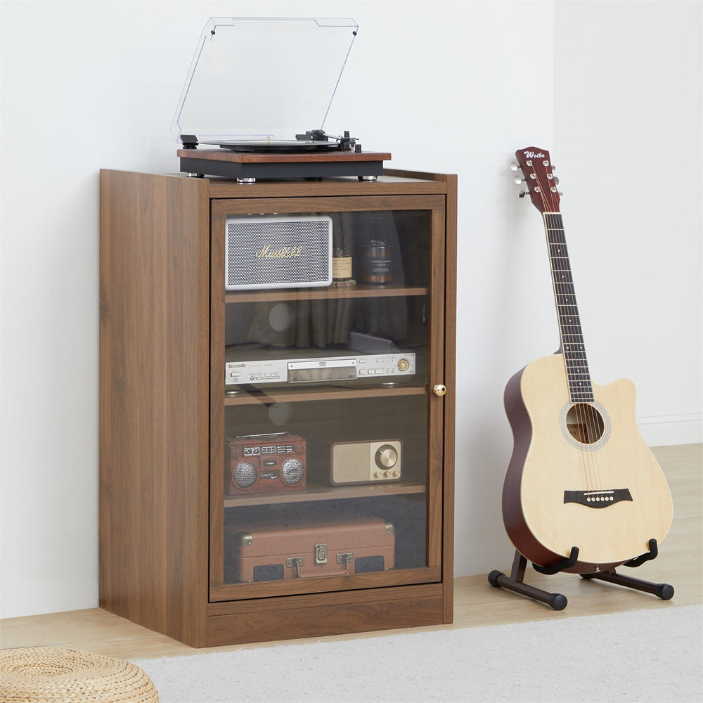 Walnut Media Cabinet 5-Tier Stereo Cabinet with Adjustable Shelves and Cable Management