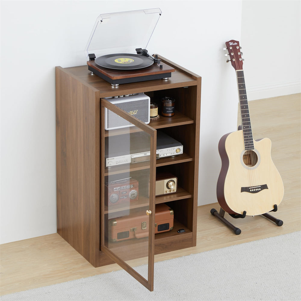 Walnut Media Cabinet 5-Tier Stereo Cabinet with Adjustable Shelves and Cable Management