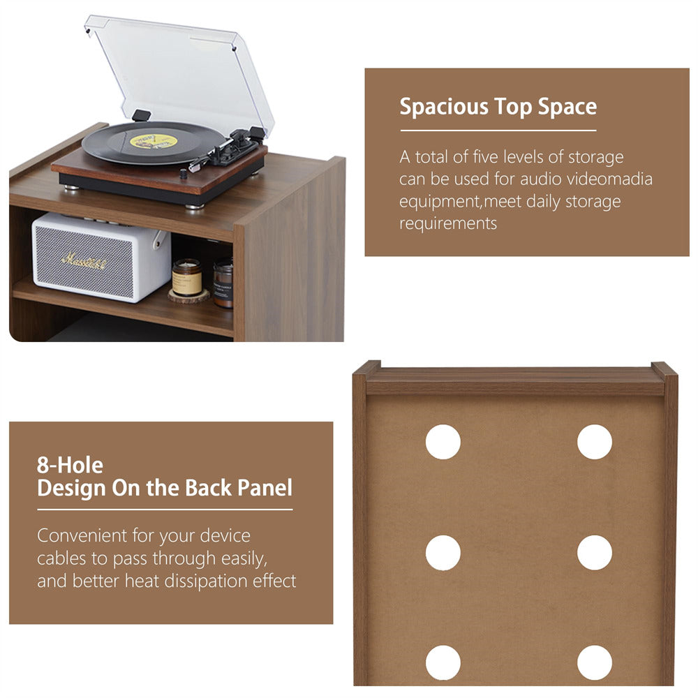 Walnut Media Cabinet 5-Tier Stereo Cabinet with Adjustable Shelves and Cable Management
