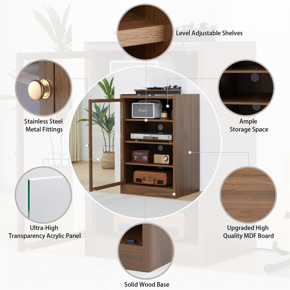 Walnut Media Cabinet 5-Tier Stereo Cabinet with Adjustable Shelves and Cable Management