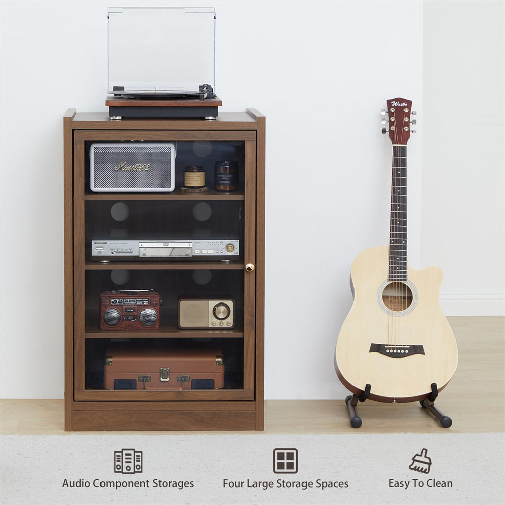 Walnut Media Cabinet 5-Tier Stereo Cabinet with Adjustable Shelves and Cable Management