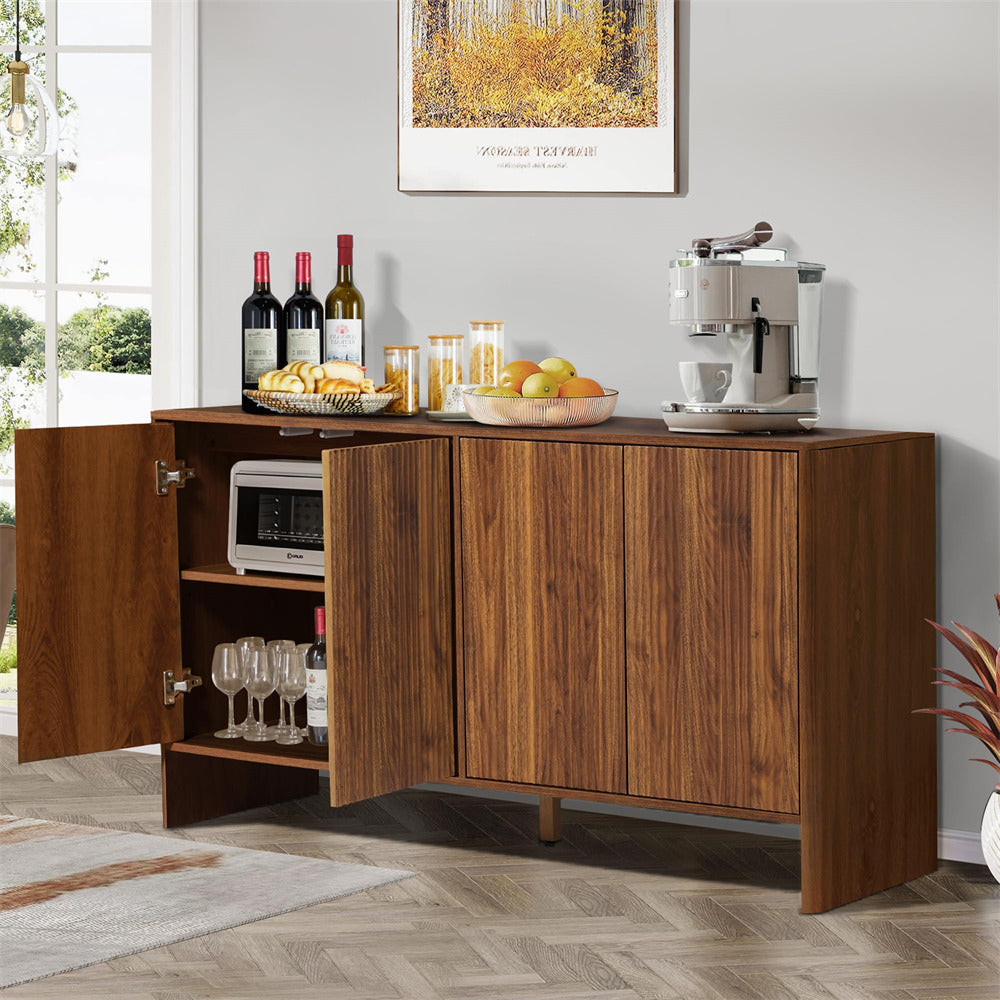Walnut Modern Kitchen Storage Sideboard Buffet Cabinet Console Table with 4 Fluted Doors