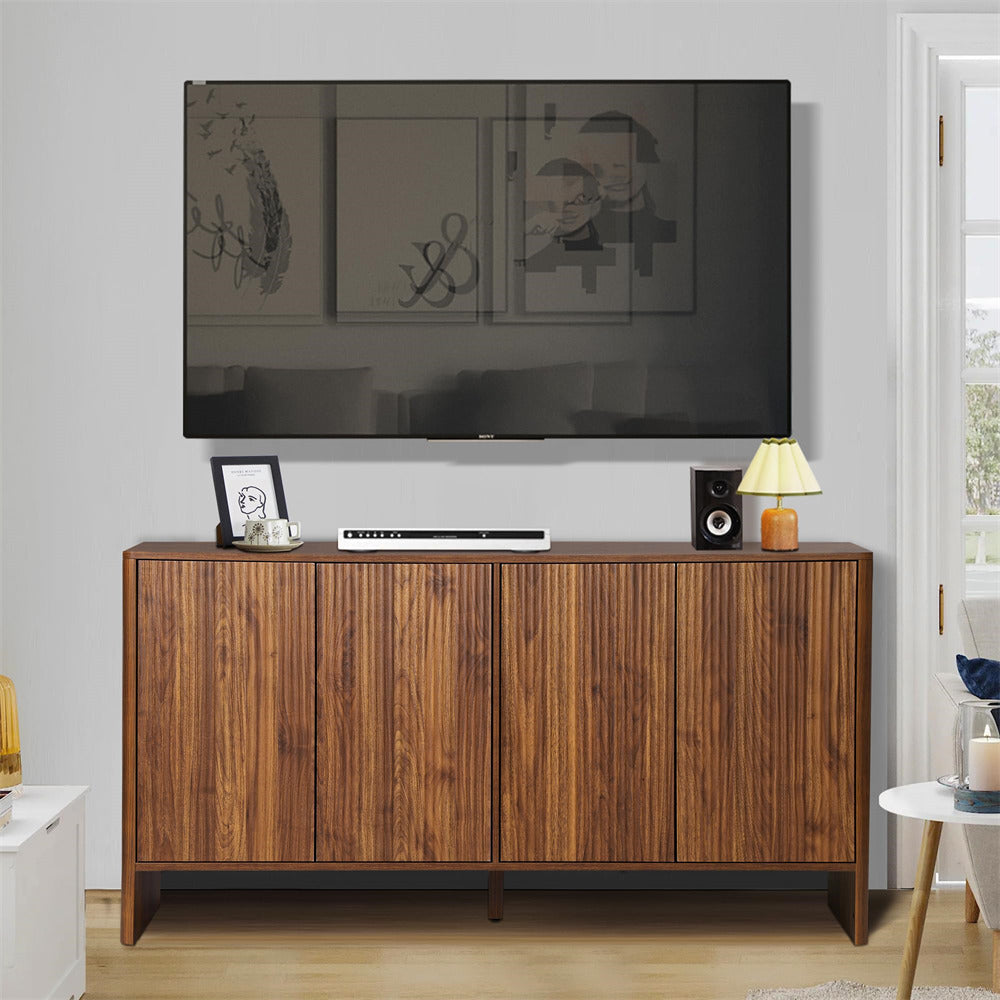 Walnut Modern Kitchen Storage Sideboard Buffet Cabinet Console Table with 4 Fluted Doors