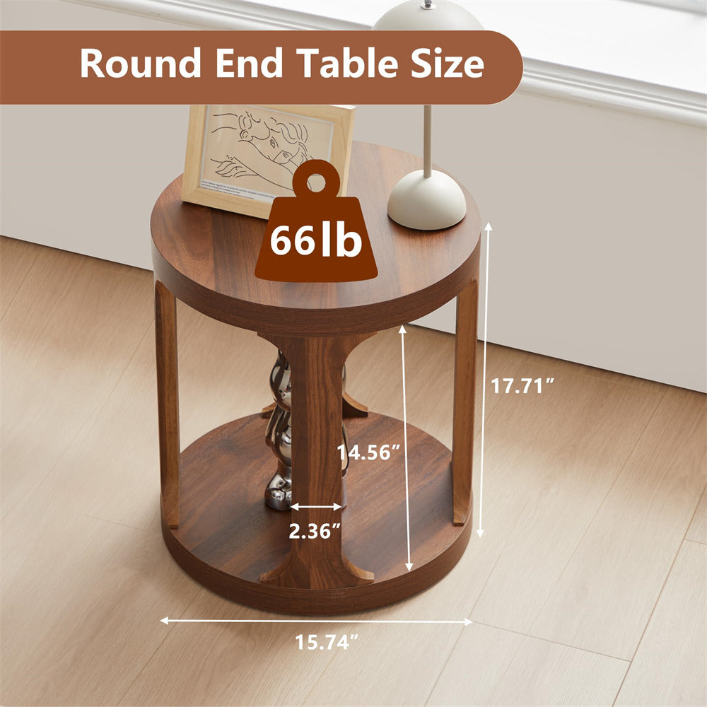 Walnut Sofa Side Table Set with 2-Tier Open Storage Shelves