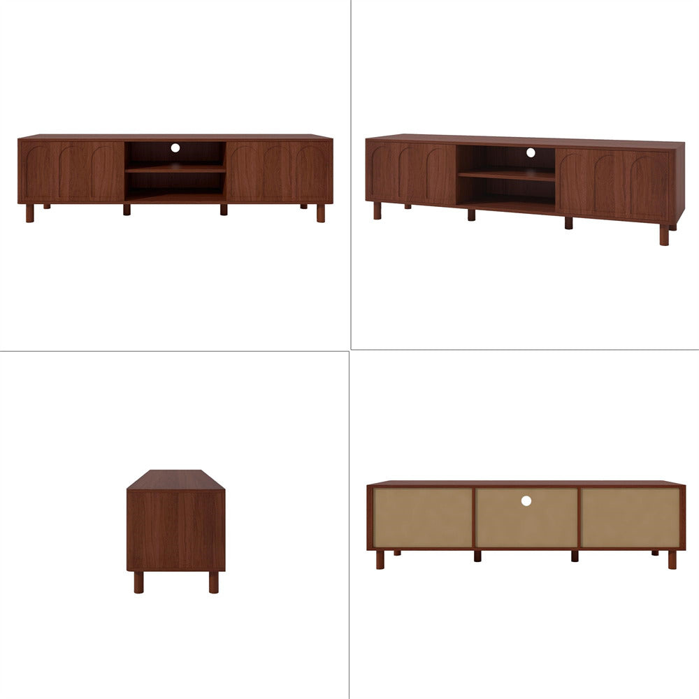 Walnut TV Stand for TVs up to 70'' Media Console with Sliding Doors and Adjustable Shelves