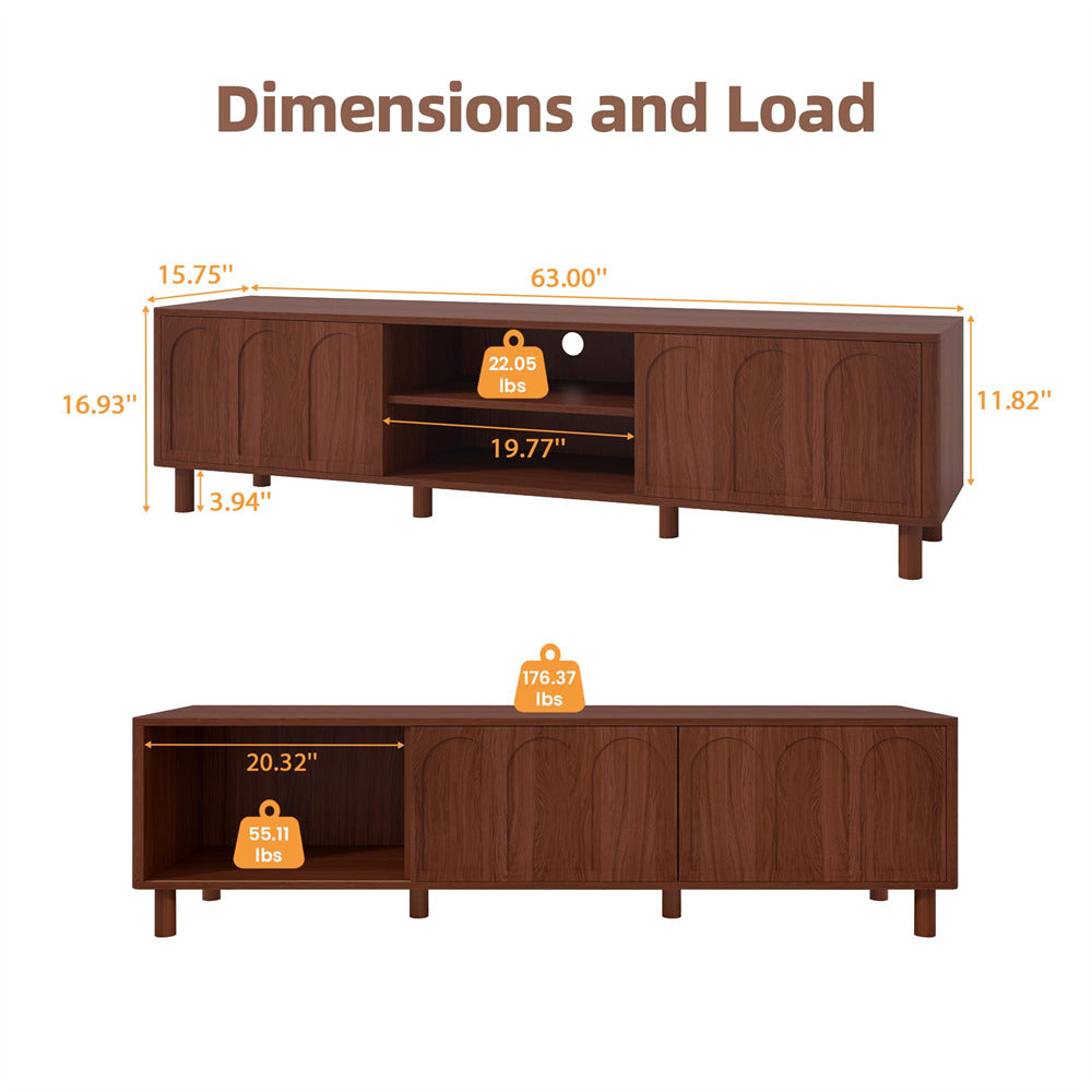 Walnut TV Stand for TVs up to 70'' Media Console with Sliding Doors and Adjustable Shelves