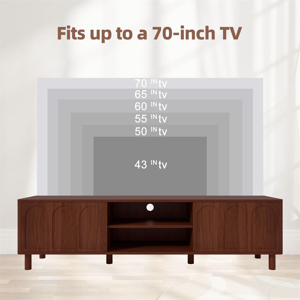 Walnut TV Stand for TVs up to 70'' Media Console with Sliding Doors and Adjustable Shelves