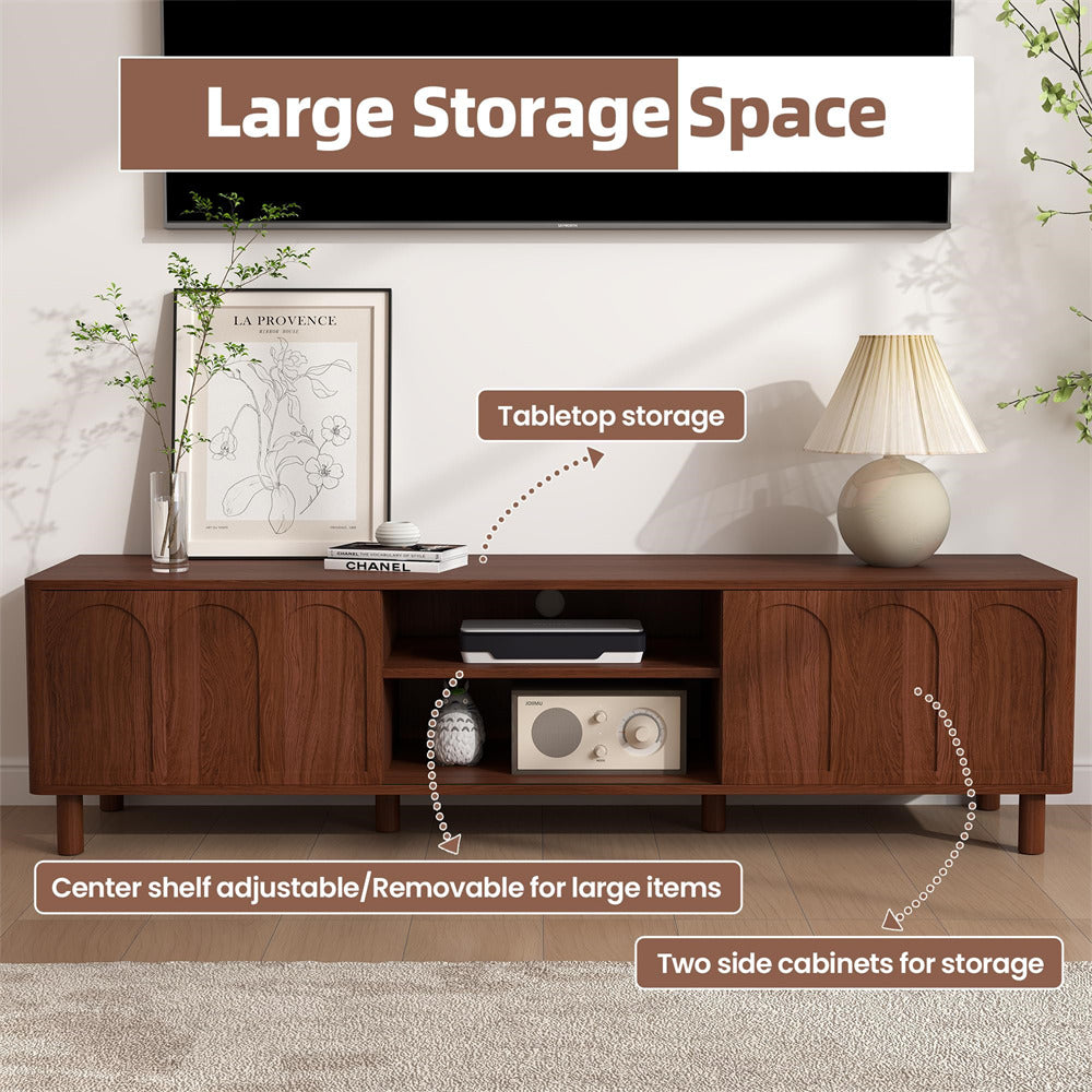 Walnut TV Stand for TVs up to 70'' Media Console with Sliding Doors and Adjustable Shelves