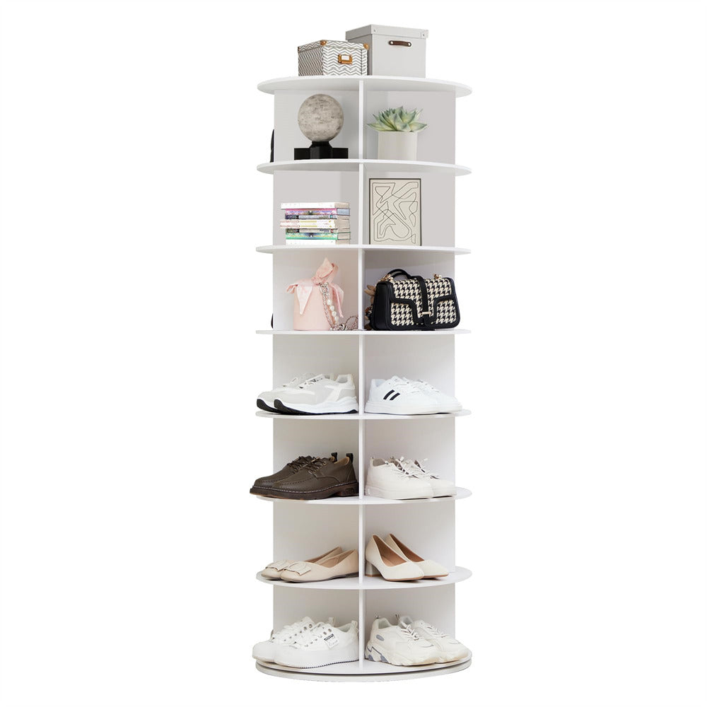 White 7 Tier Rotating Shoe Rack Tower 360 Spinning Vertical Shoe Storage Rack