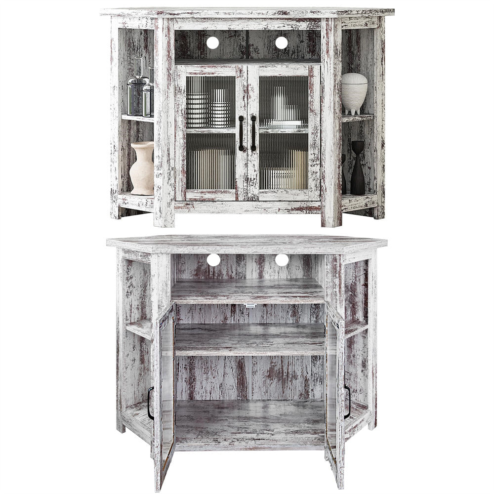 White Corner TV Stand Media Console Table 44 Inch Farmhouse Entertainment Center with Storage Shelves